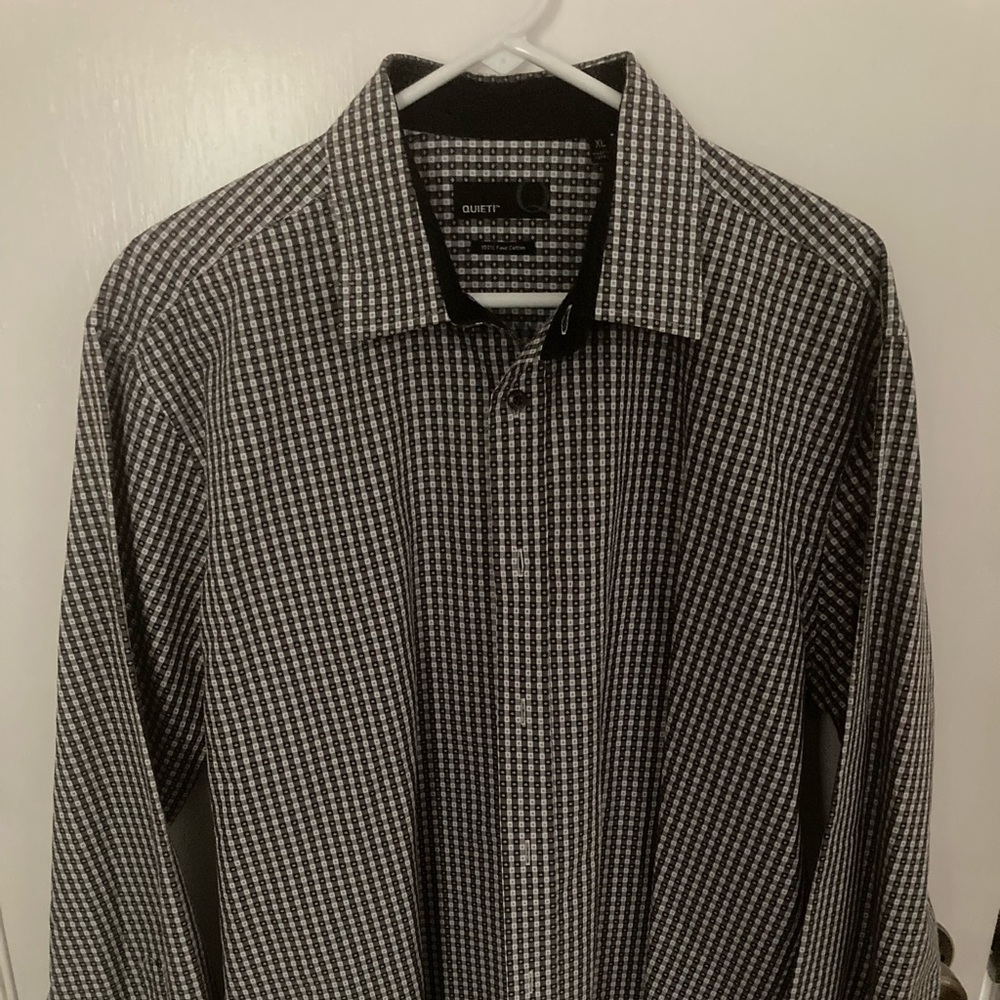 Quieti SZ XL stylish black and white button down 100% Cotton long sleeve shirt